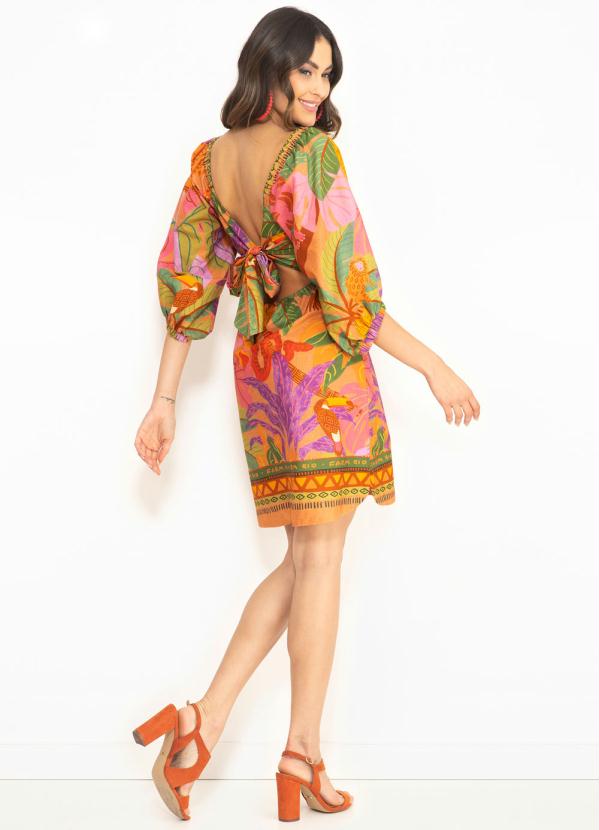 Farm - Vestido Curto de Tricoline Natureza Surreal Amarelo 4