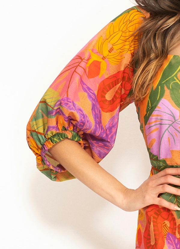 Farm - Vestido Curto de Tricoline Natureza Surreal Amarelo 6