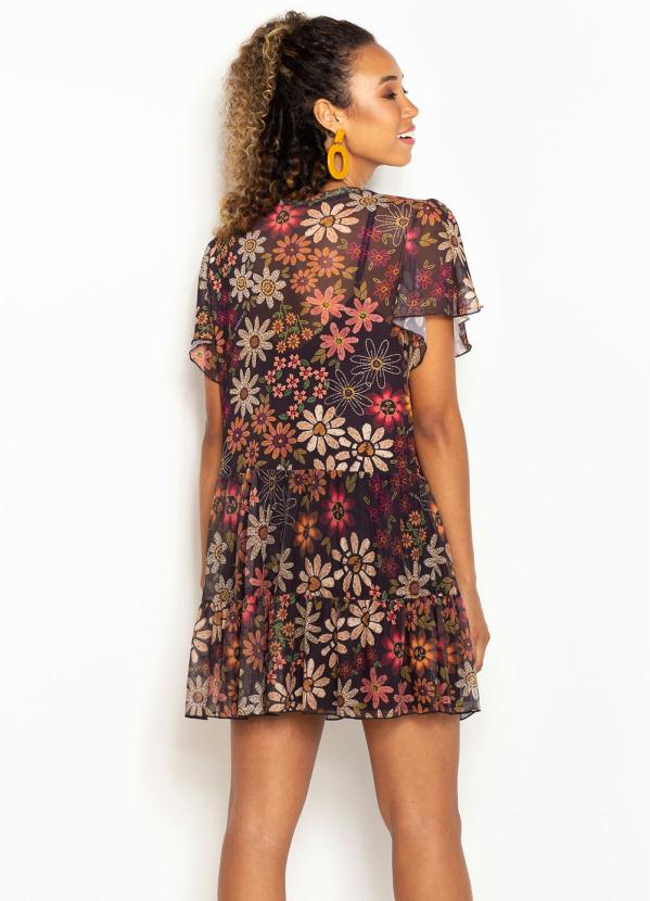 Farm - Vestido Curto de Tule Jardim de Margarida Preto 2