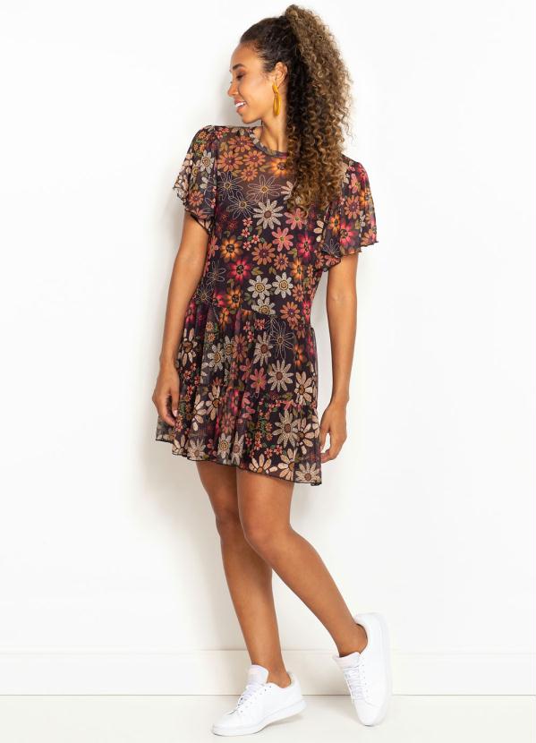 Farm - Vestido Curto de Tule Jardim de Margarida Preto 3