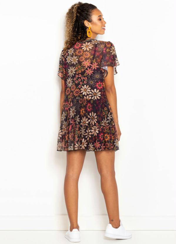 Farm - Vestido Curto de Tule Jardim de Margarida Preto 4