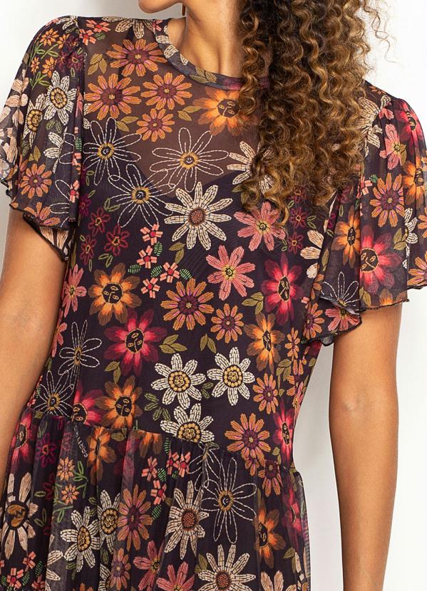 Farm - Vestido Curto de Tule Jardim de Margarida Preto 6