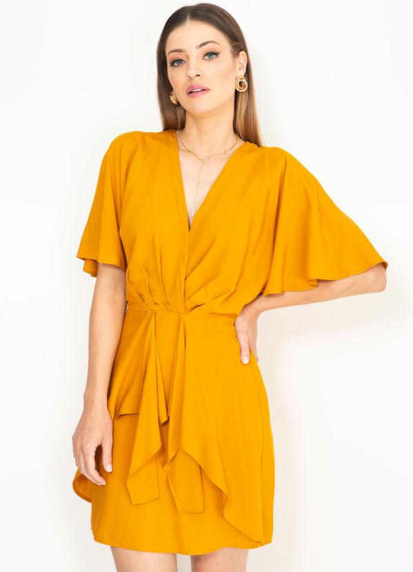 Vestido Curto de Viscose Amarelo Colcci