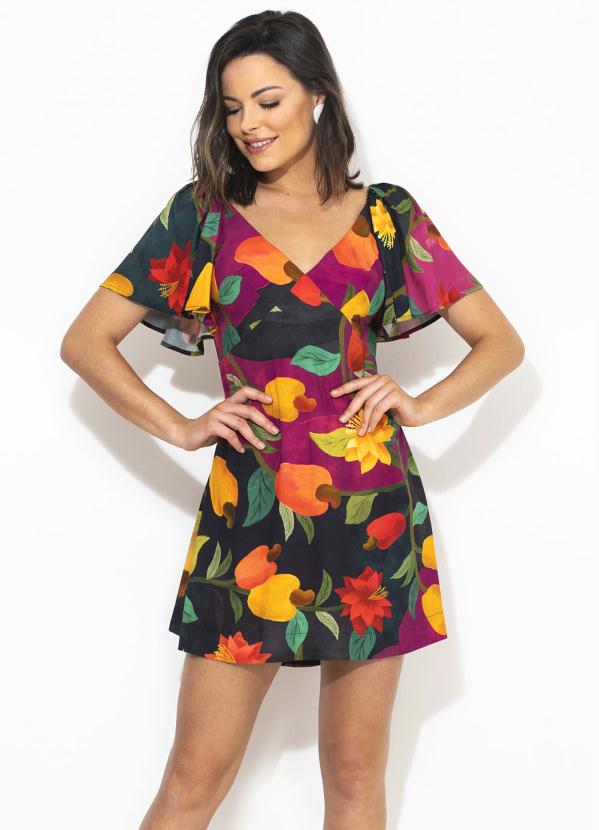Farm - Vestido Curto de Viscose Dança de Caju Estampado