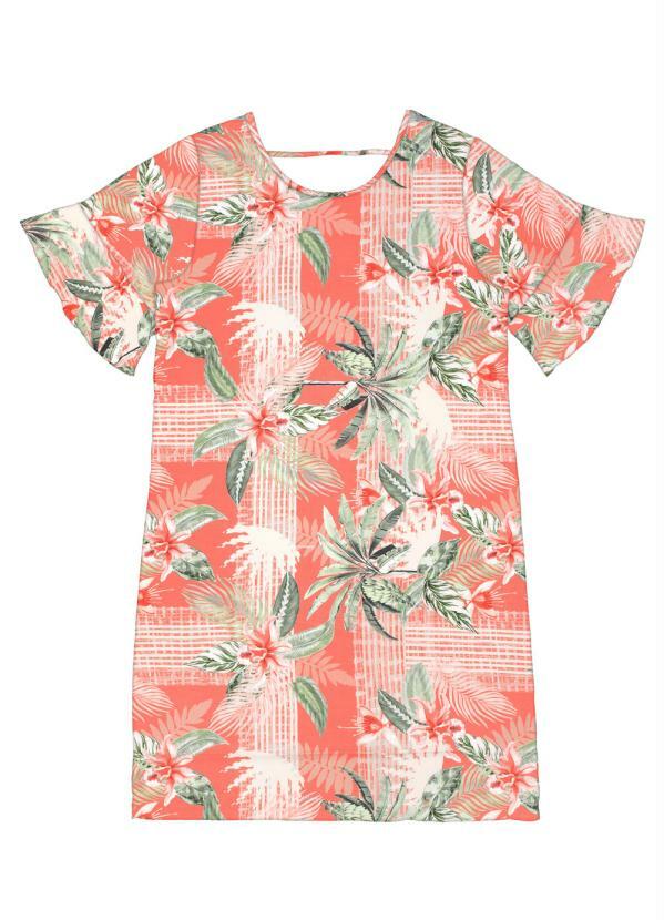 Rovitex - Vestido Curto Estampado Corte Reto Laranja