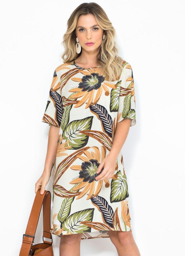 Colcci - Vestido Curto Estampado de Viscose Bege