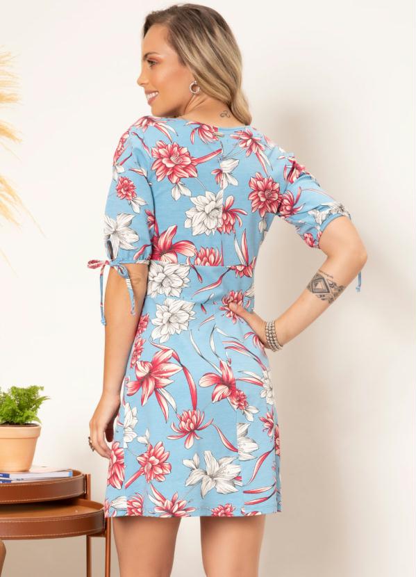 Quintess - Vestido Curto Floral Azul Decote Transpassado 2