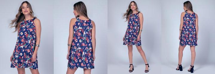 Vestido Curto Floral/Azul Soltinho