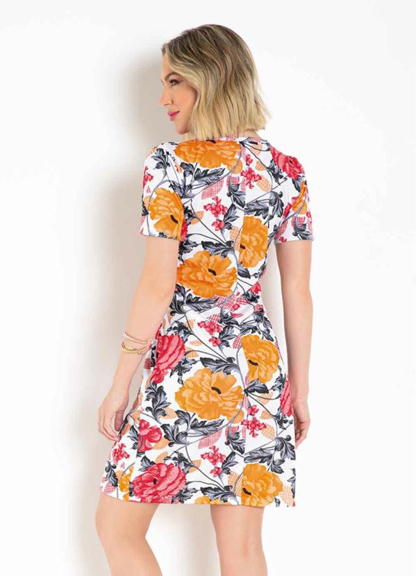 Queima Estoque - Vestido Curto Floral Branco com Mangas 2