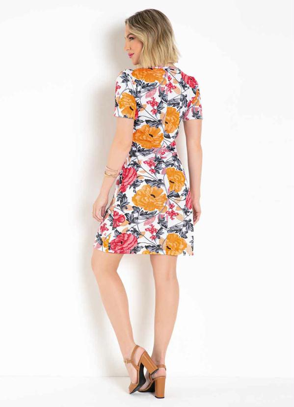 Queima Estoque - Vestido Curto Floral Branco com Mangas 4