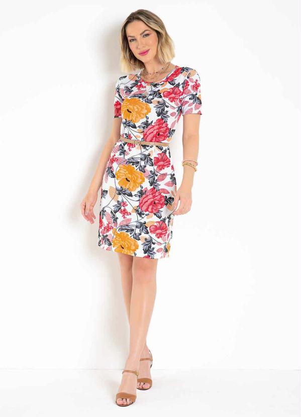 Queima Estoque - Vestido Curto Floral Branco com Mangas 5