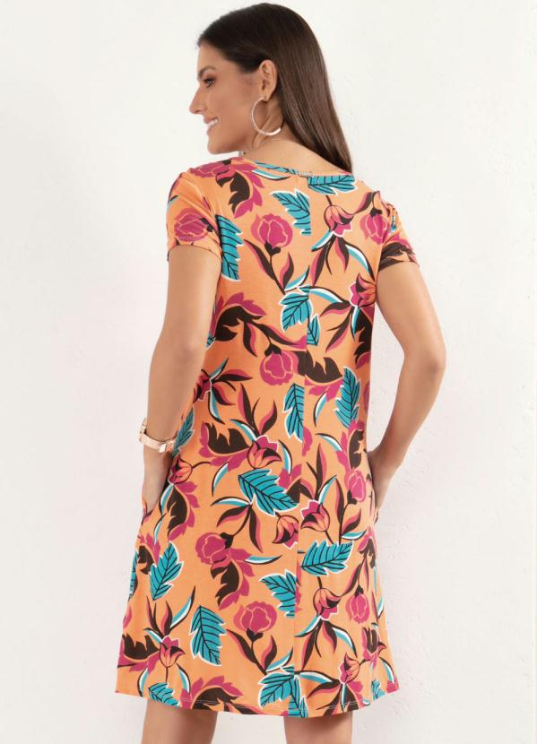 Quintess - Vestido Curto Floral Laranja com Bolsos 2