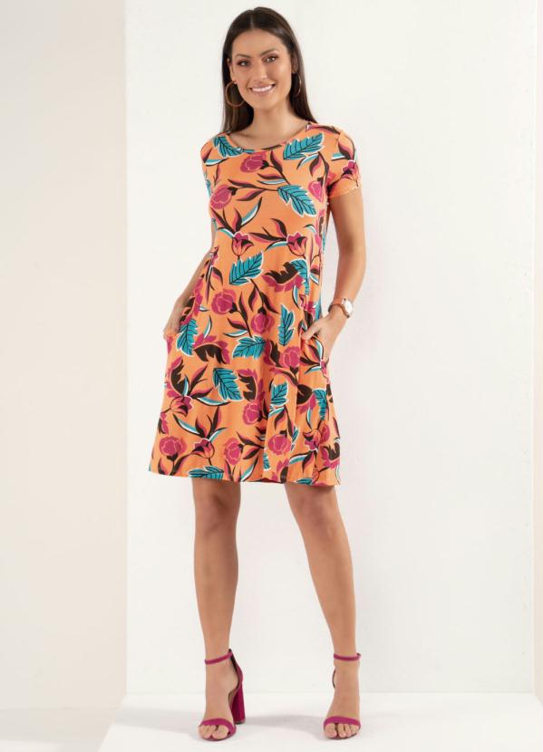 Quintess - Vestido Curto Floral Laranja com Bolsos 3