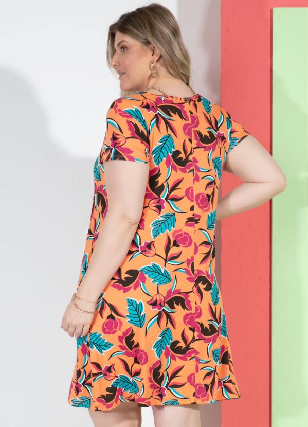 Quintess - Vestido Curto Floral Laranja com Bolsos 6