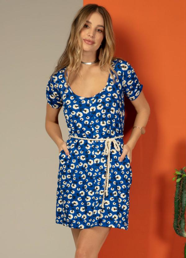 Quintess - Vestido Curto Florzinha Azul com Bolso