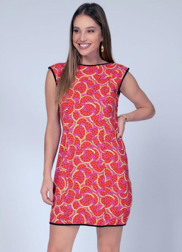 Quintess - Vestido Curto Fruta Vermelha com Babado Costas