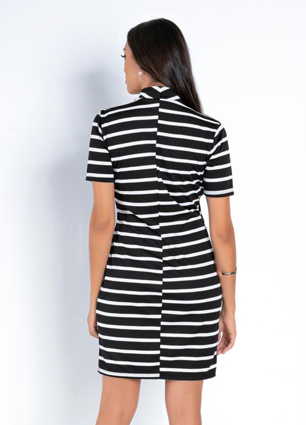 Moda Pop - Vestido Curto Listrado Preto com Gola Alta 2