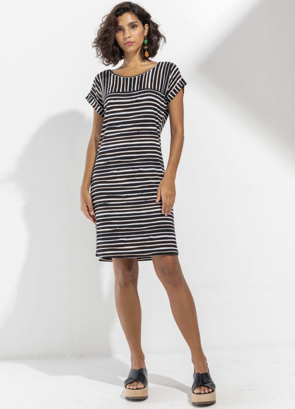 Marialícia - Vestido Curto Listrado Preto 2