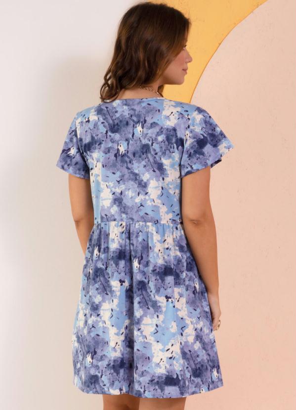 Quintess - Vestido Curto Manchas Azuis com Botões 2