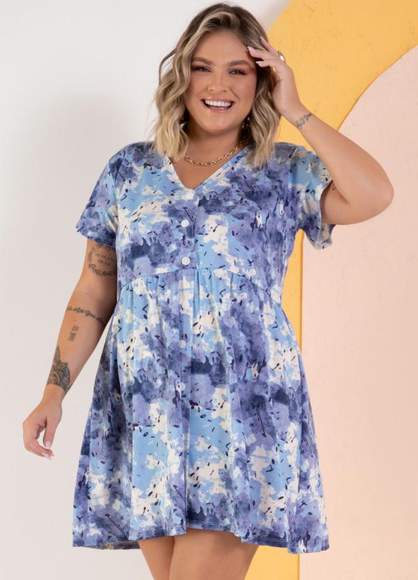 Quintess - Vestido Curto Manchas Azuis com Botões 6