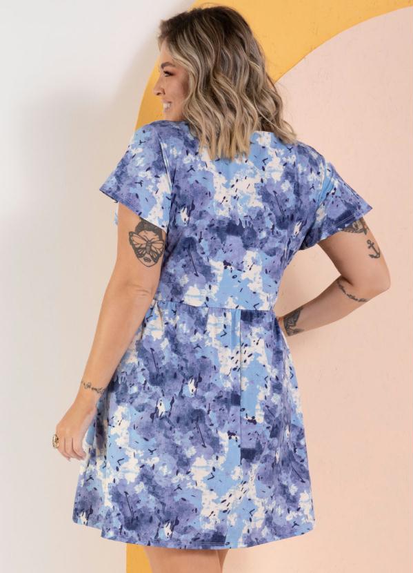 Quintess - Vestido Curto Manchas Azuis com Botões 7