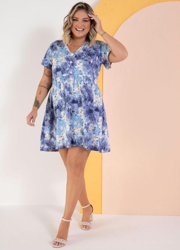 Quintess - Vestido Curto Manchas Azuis com Botões 8