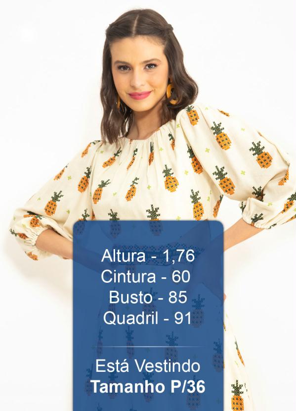 Farm - Vestido Curto Ponto de Abacaxi de Viscose Bege 5