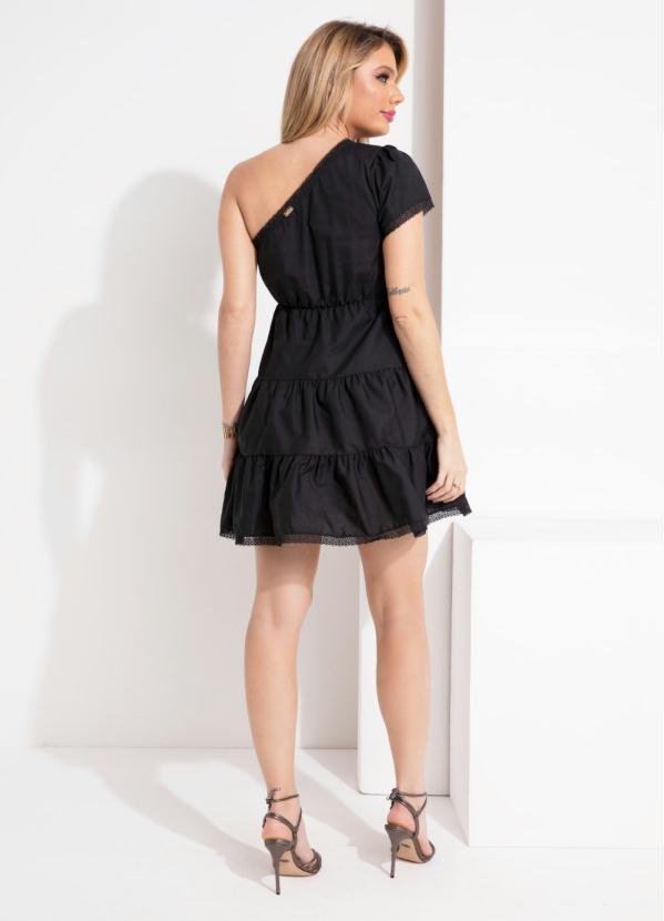 Outlet - Vestido Curto Preto de um Ombro Só 4