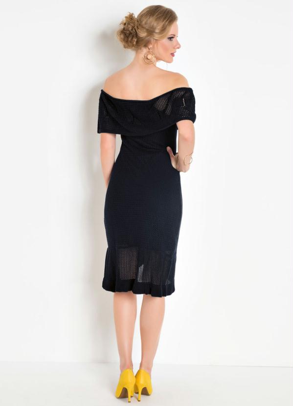 Janine Vestido Curto PretoDecote Ombro a Ombro em Tricô