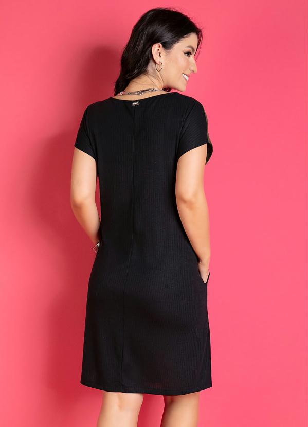 Quintess - Vestido Curto Tricolor Preto com Bolsos 2