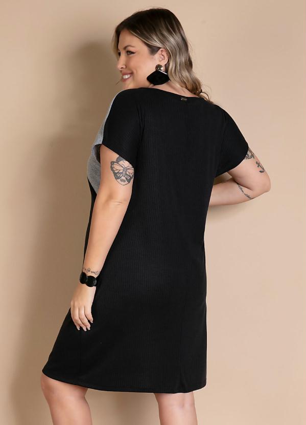 Quintess - Vestido Curto Tricolor Preto com Bolsos 7