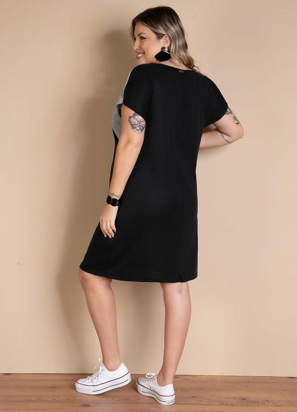 Quintess - Vestido Curto Tricolor Preto com Bolsos 9