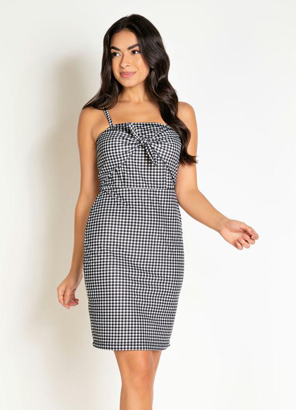 Outlet - Vestido Curto Xadrez com Amarração Frontal