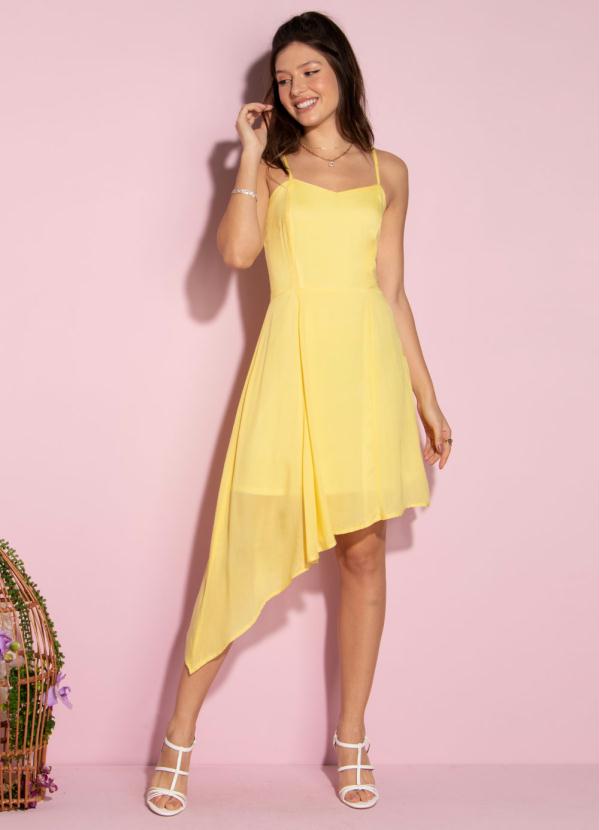 Quintess - Vestido de Alças e Barra com Assimetria Amarelo