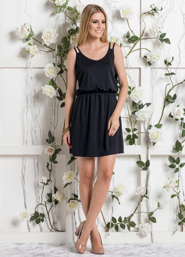 Outlet - Vestido de Alças Preto com Elástico na Cintura 3
