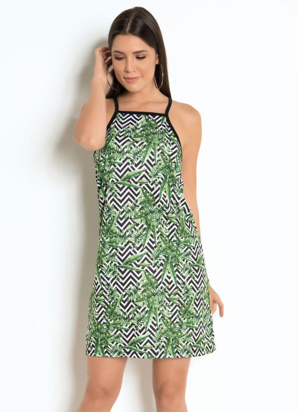 Outlet - Vestido de Alças Soltinho Folhagem