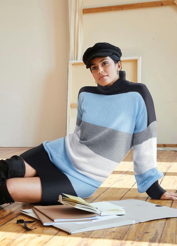 bonprix - Vestido de Tricô Azul/Preta/Mescla/Branca 4