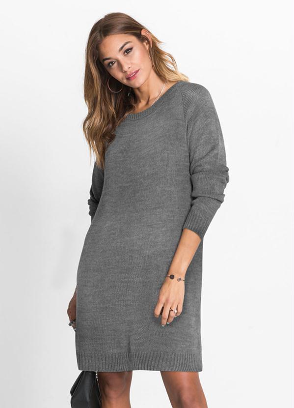 bonprix - Vestido de Tricô Decote Canoa Cinza Mescla