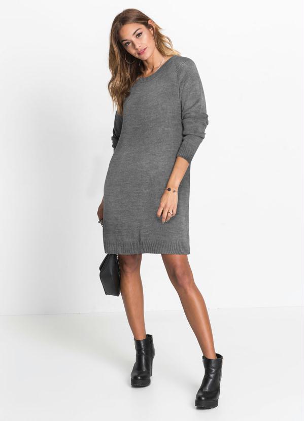 bonprix - Vestido de Tricô Decote Canoa Cinza Mescla 3
