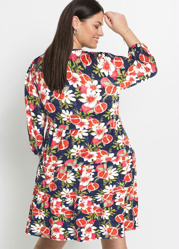 Outlet - Vestido Decote V Mangas 3/4 Floral Azul 5