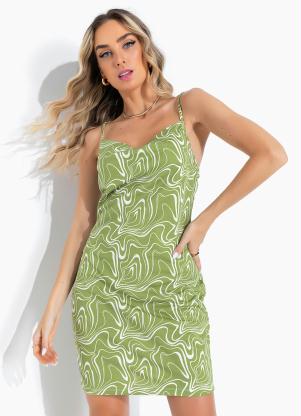 Moda Pop - Vestido Efeito Líquido Verde com Decote Degagê - MODA POP