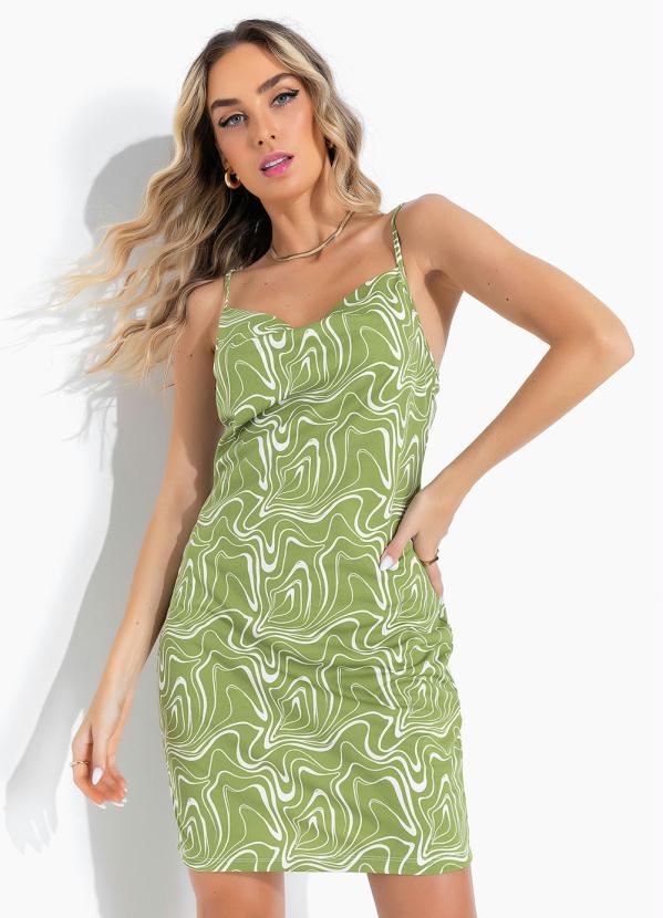 Moda Pop - Vestido Efeito Líquido Verde com Decote Degagê