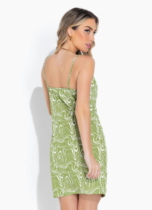 Moda Pop - Vestido Efeito Líquido Verde com Decote Degagê 2
