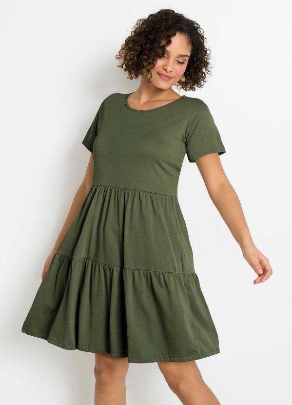 bonprix - Vestido em Camadas Curto Verde