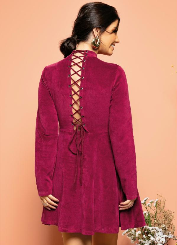 Quintess - Vestido em Plush Bordô com Amarração 3