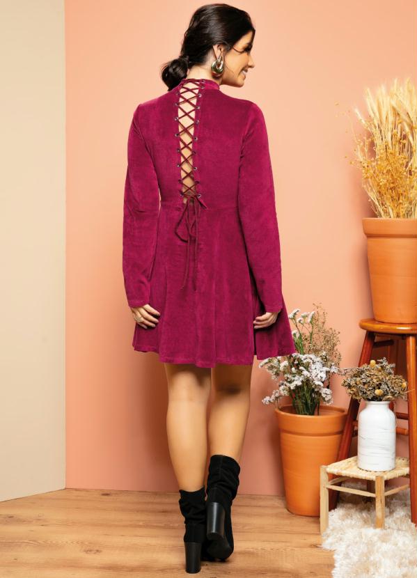 Quintess - Vestido em Plush Bordô com Amarração 5