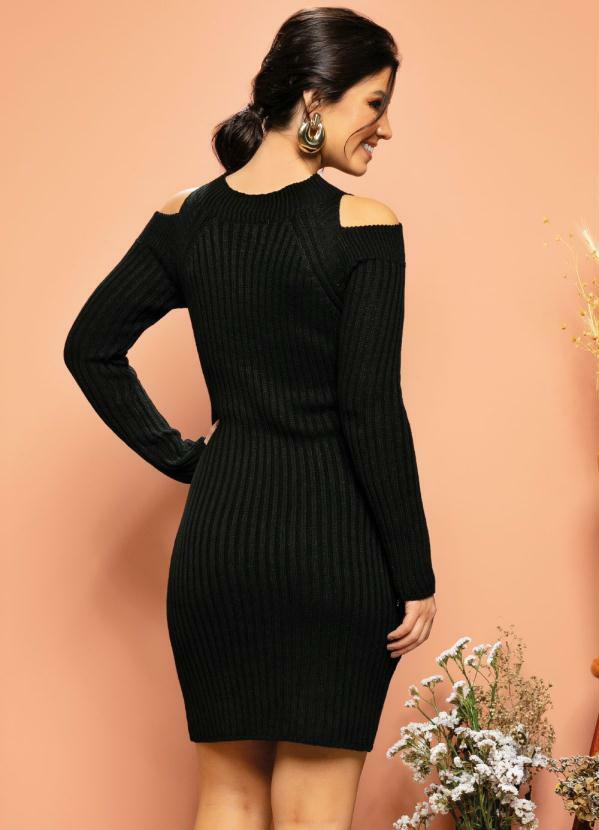 Quintess - Vestido em Tricô Preto com Ombros Vazados 2