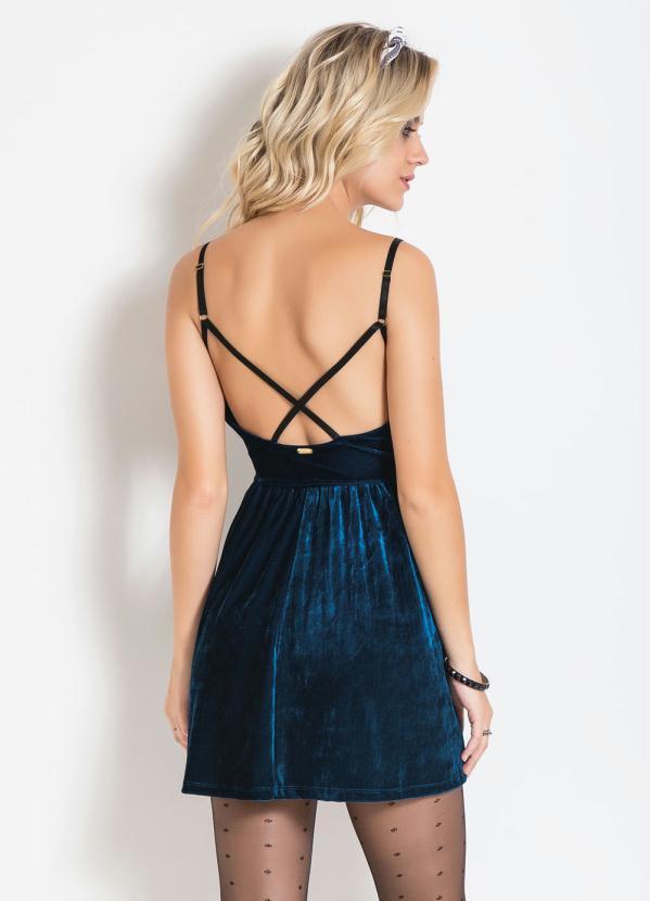 Quintess - Vestido em Veludo Petróleo com Tiras Quintess 2