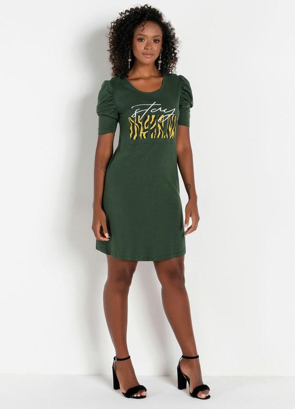 Outlet - Vestido Estampado com Brilho Verde