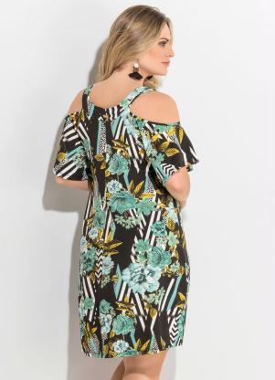 vestido ombro vazado estampado
